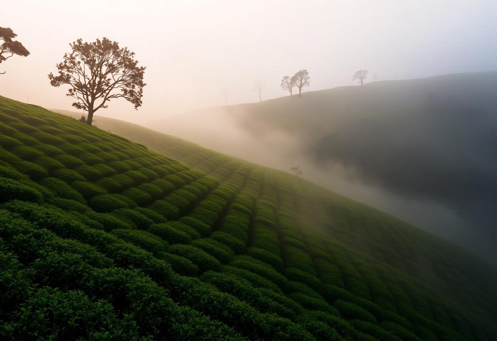 Tea hills at dawn in North East India